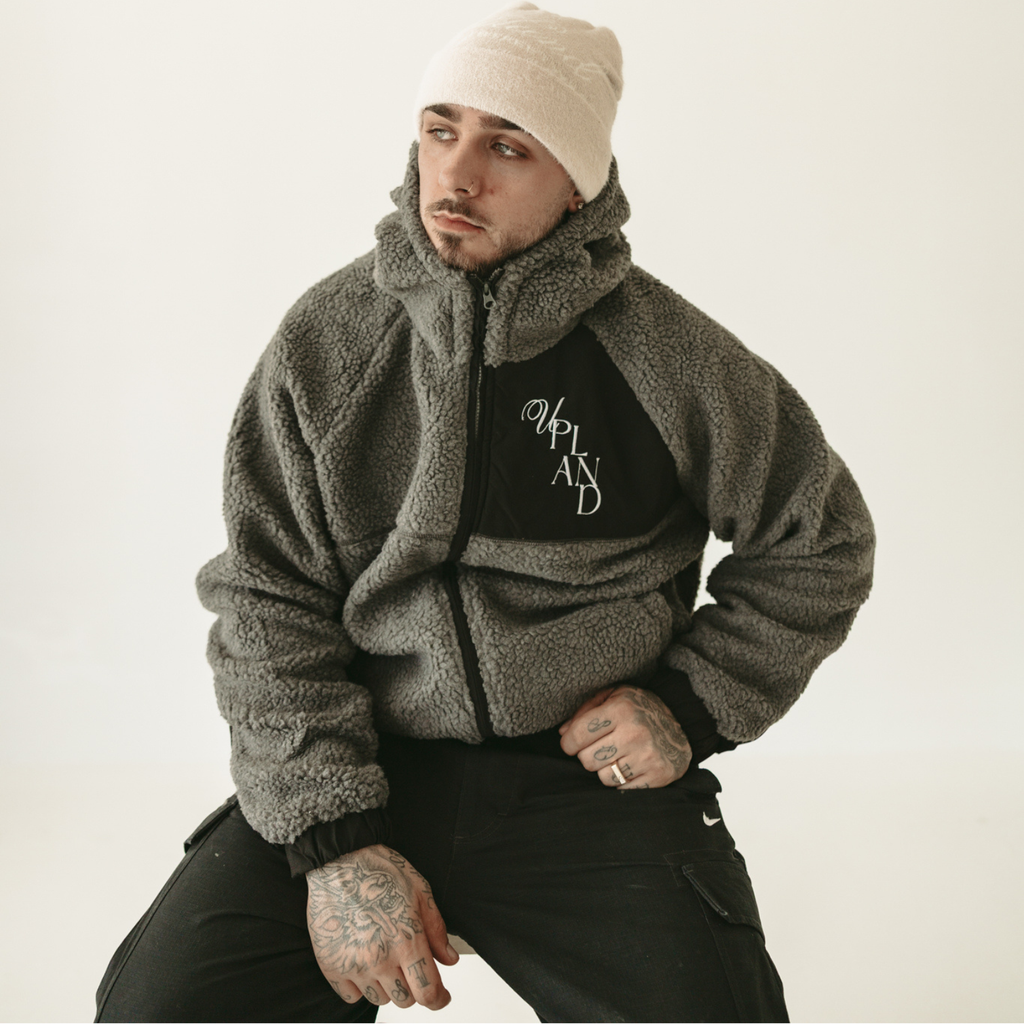 Black Color Block Sherpa Fleece Jacket