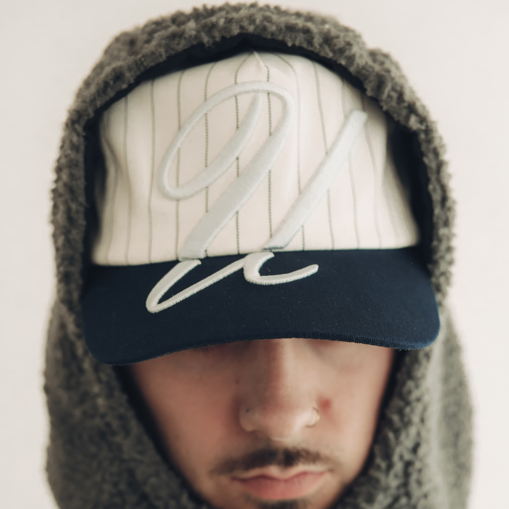 White Pinstripe Script Hat
