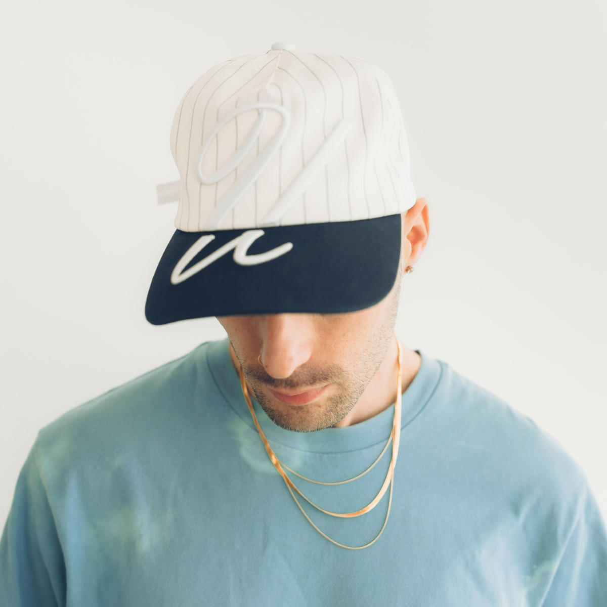 White Pinstripe Script Hat