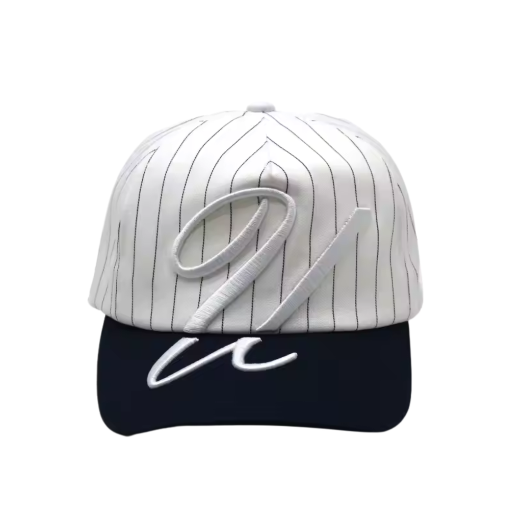 White Pinstripe Script Hat